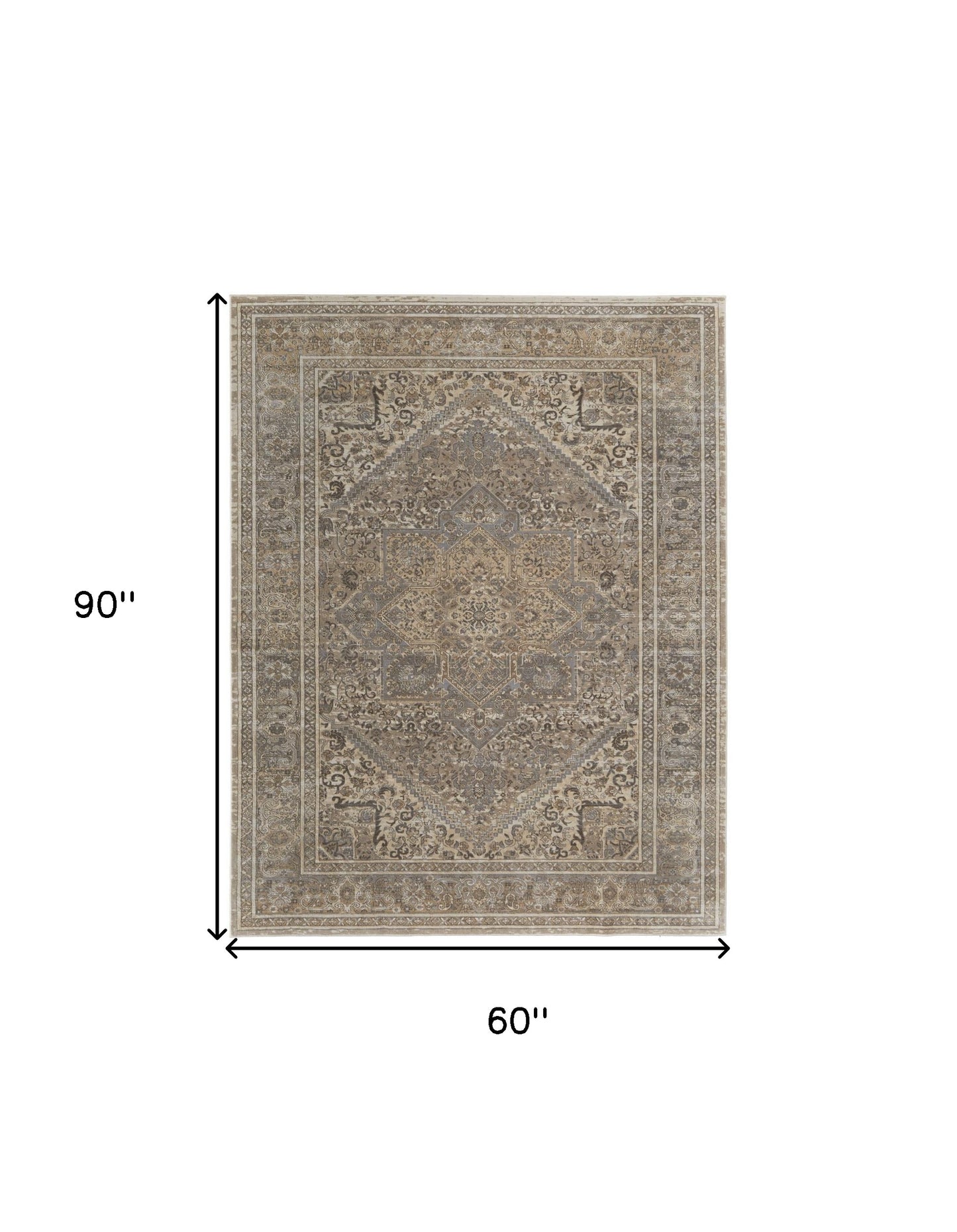 5' X 8' Tan Brown And Ivory Floral Power Loom Distressed Area Rug