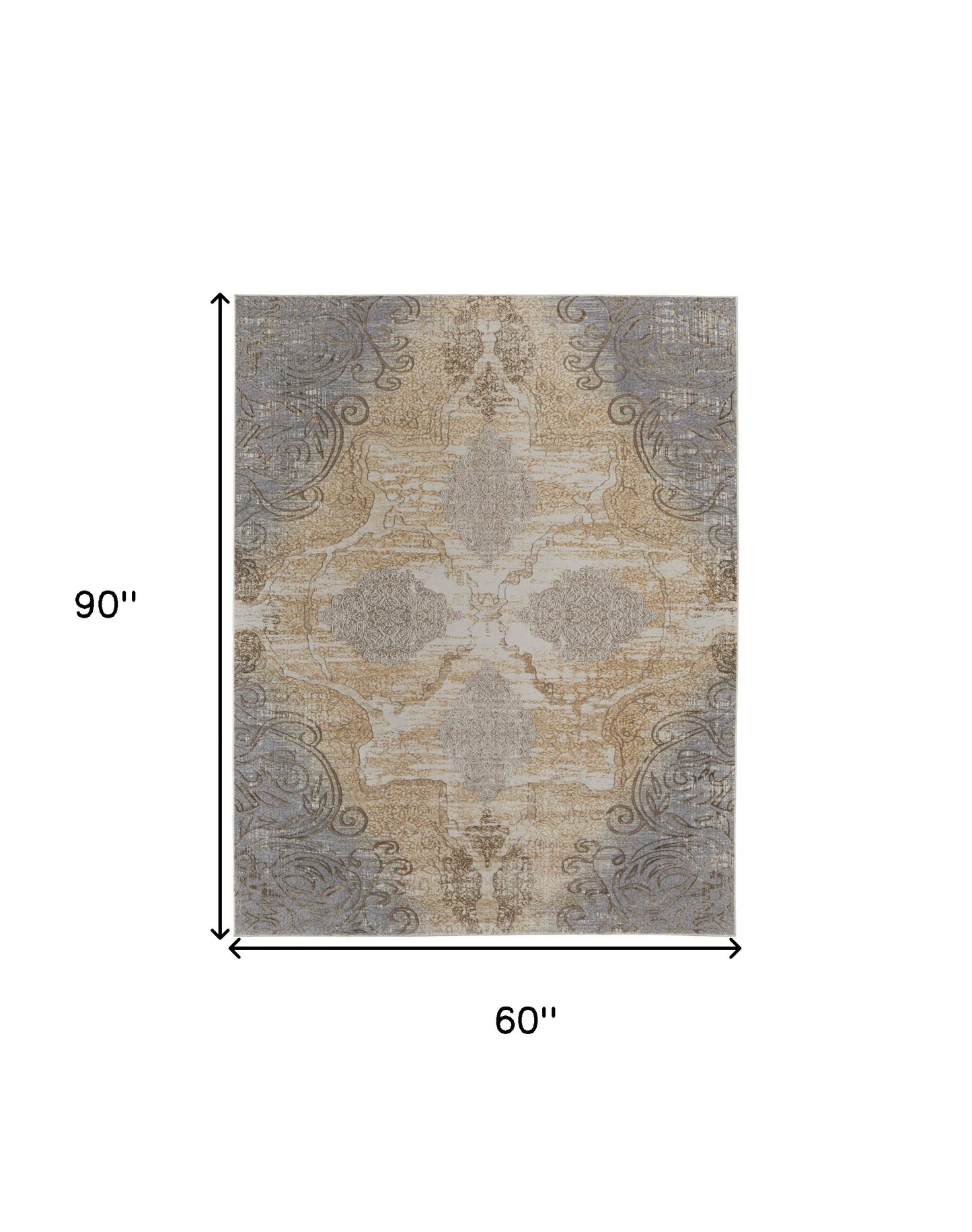 5' X 8' Silver Tan And Gray Floral Power Loom Area Rug