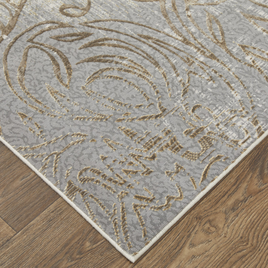 5' X 8' Silver Tan And Gray Floral Power Loom Area Rug