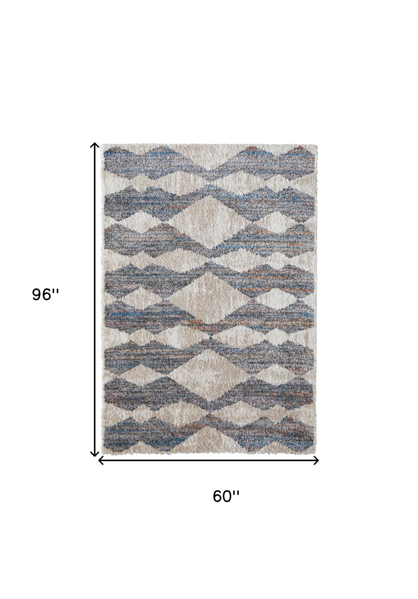 5' X 8' Tan Ivory And Blue Chevron Power Loom Stain Resistant Area Rug