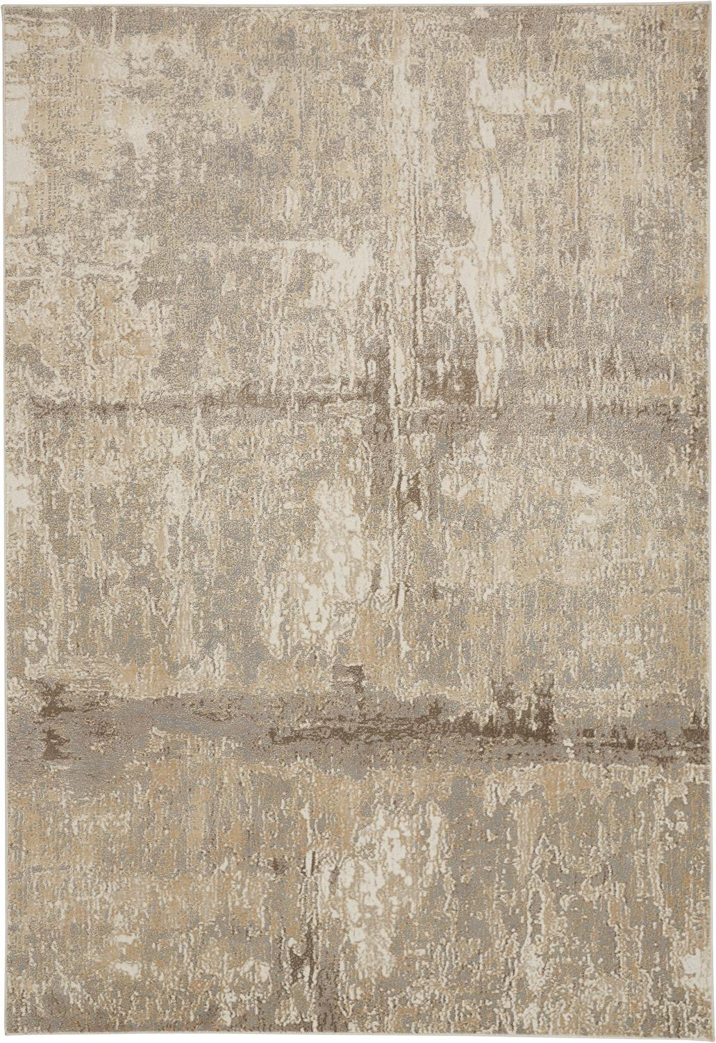 5' X 8' Tan Ivory And Brown Abstract Area Rug