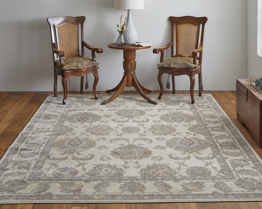 5' X 8' Tan Ivory And Brown Power Loom Area Rug