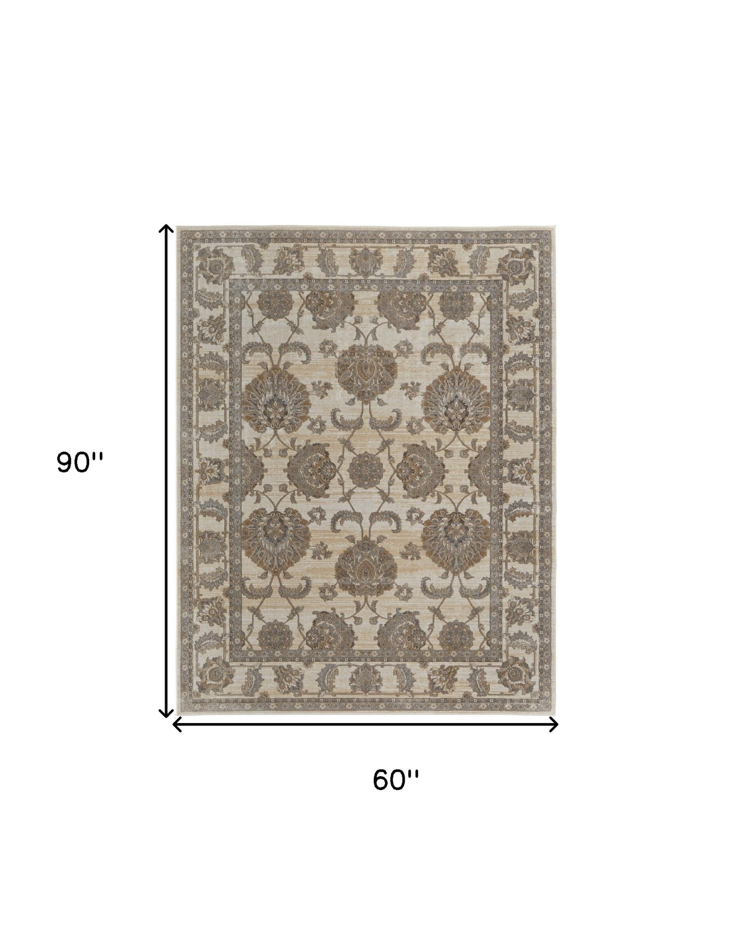 5' X 8' Tan Ivory And Brown Power Loom Area Rug