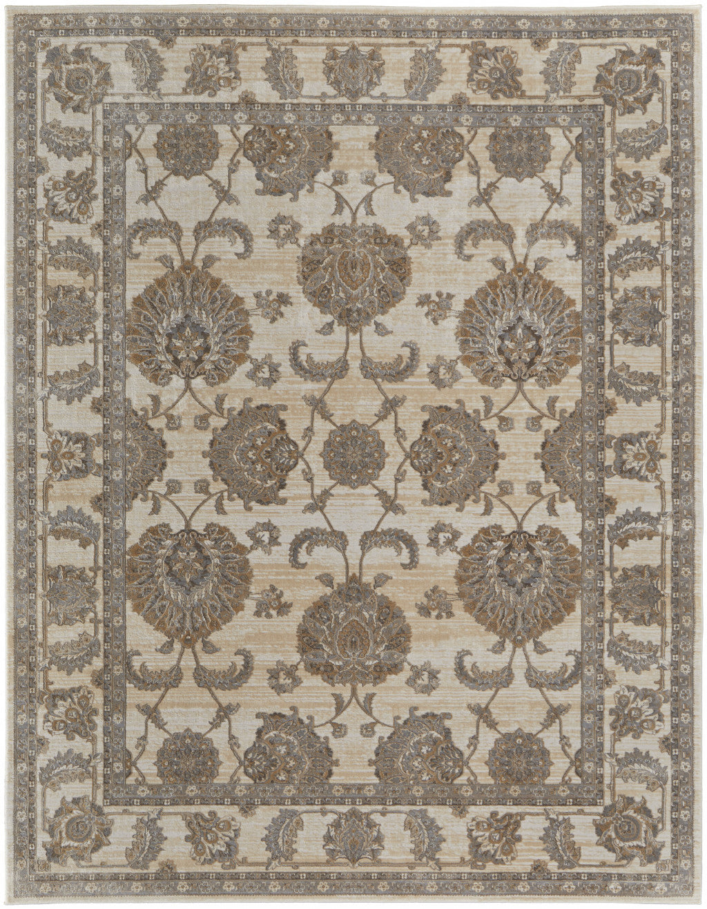 5' X 8' Tan Ivory And Brown Power Loom Area Rug