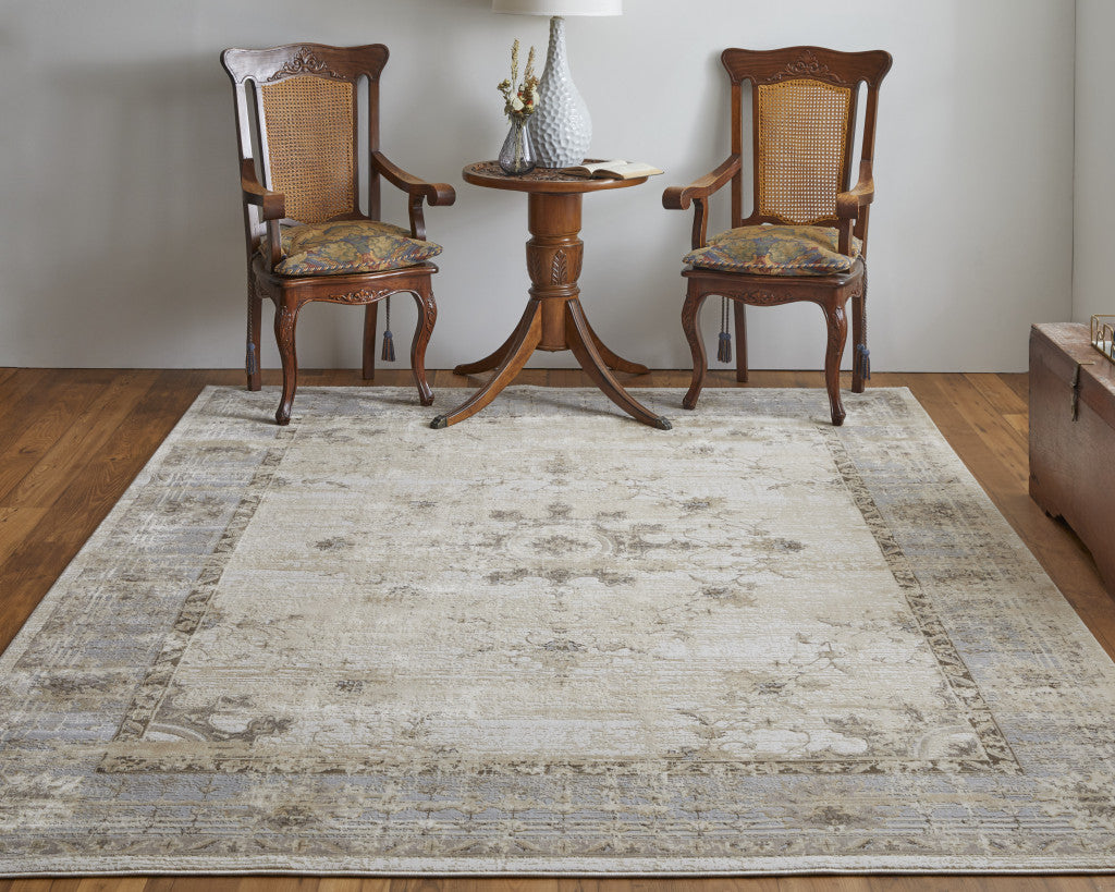 5' X 8' Tan Brown And Gray Power Loom Distressed Area Rug