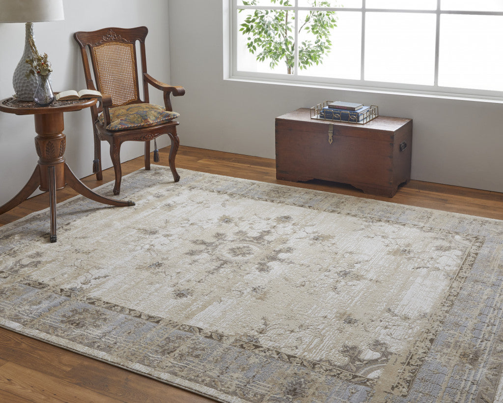 5' X 8' Tan Brown And Gray Power Loom Distressed Area Rug