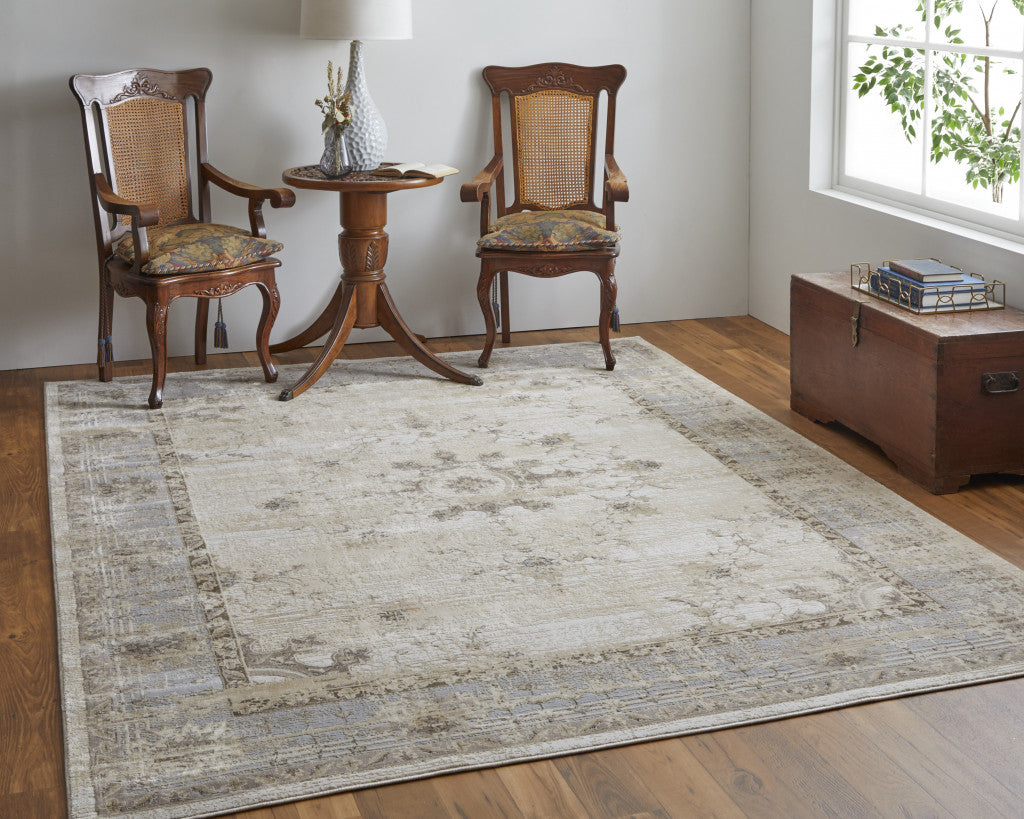 5' X 8' Tan Brown And Gray Power Loom Distressed Area Rug