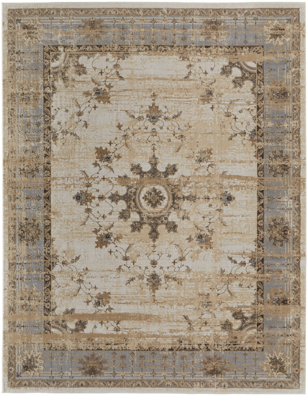 5' X 8' Tan Brown And Gray Power Loom Distressed Area Rug