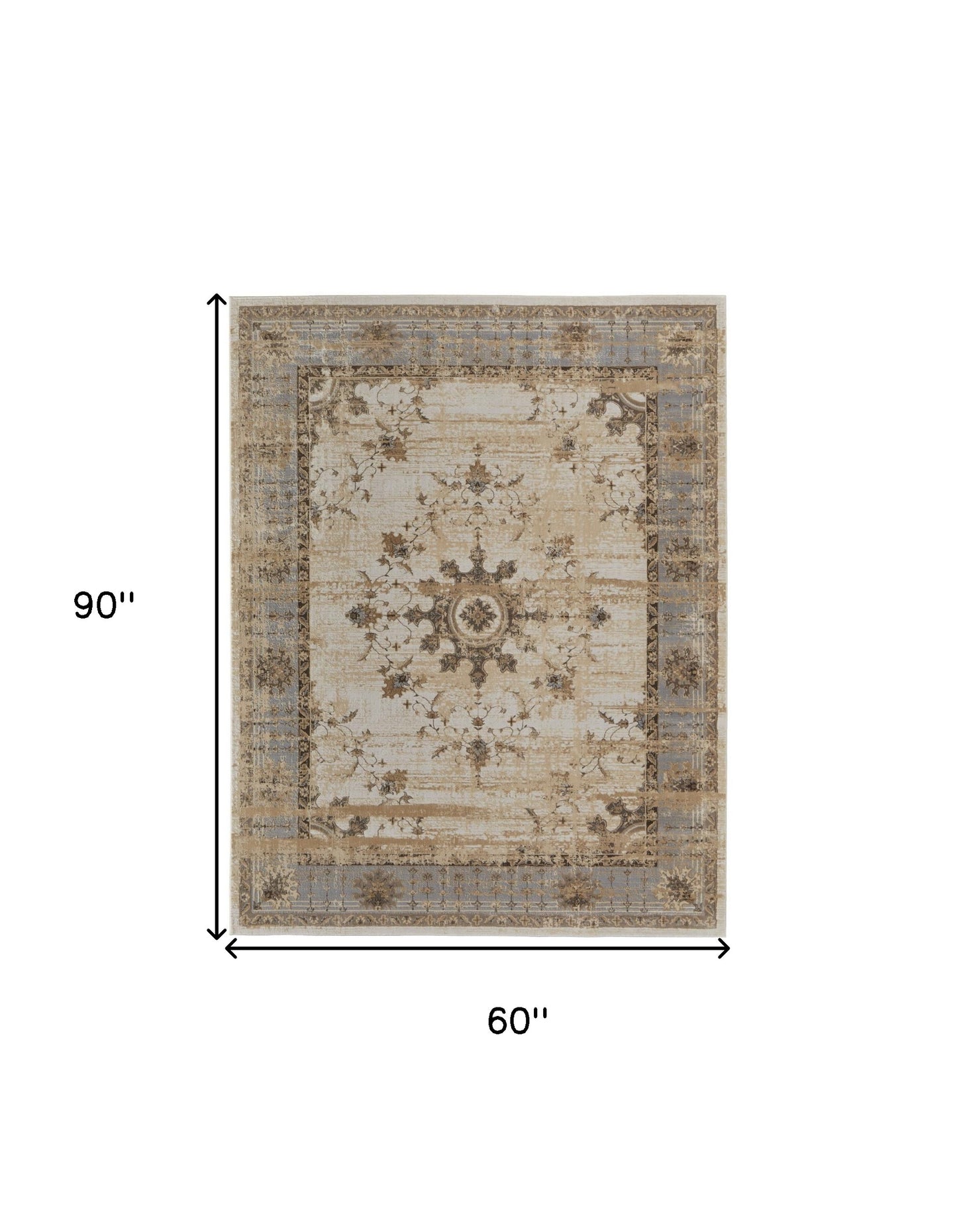 5' X 8' Tan Brown And Gray Power Loom Distressed Area Rug