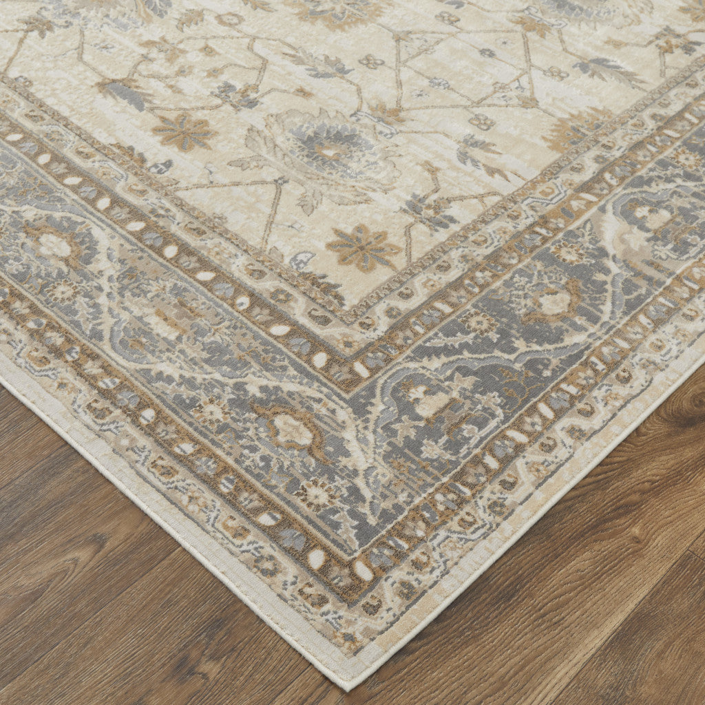 5' X 8' Tan Ivory And Gray Power Loom Area Rug