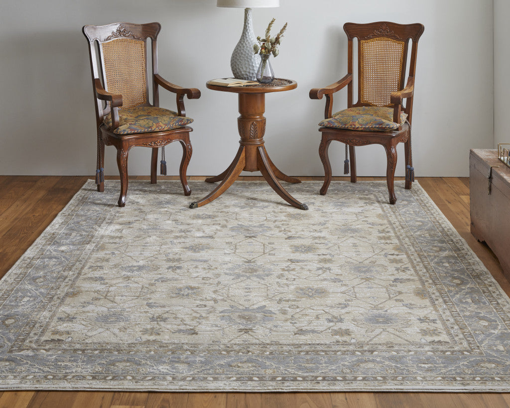 5' X 8' Tan Ivory And Gray Power Loom Area Rug