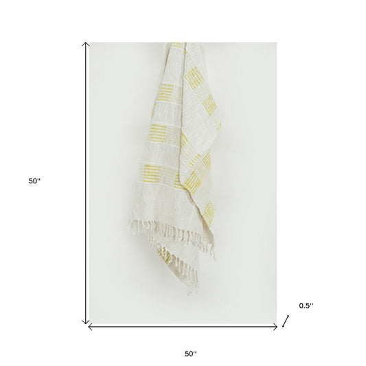 Yellow Woven 95% Cotton/5% Acrylic Throw Blanket