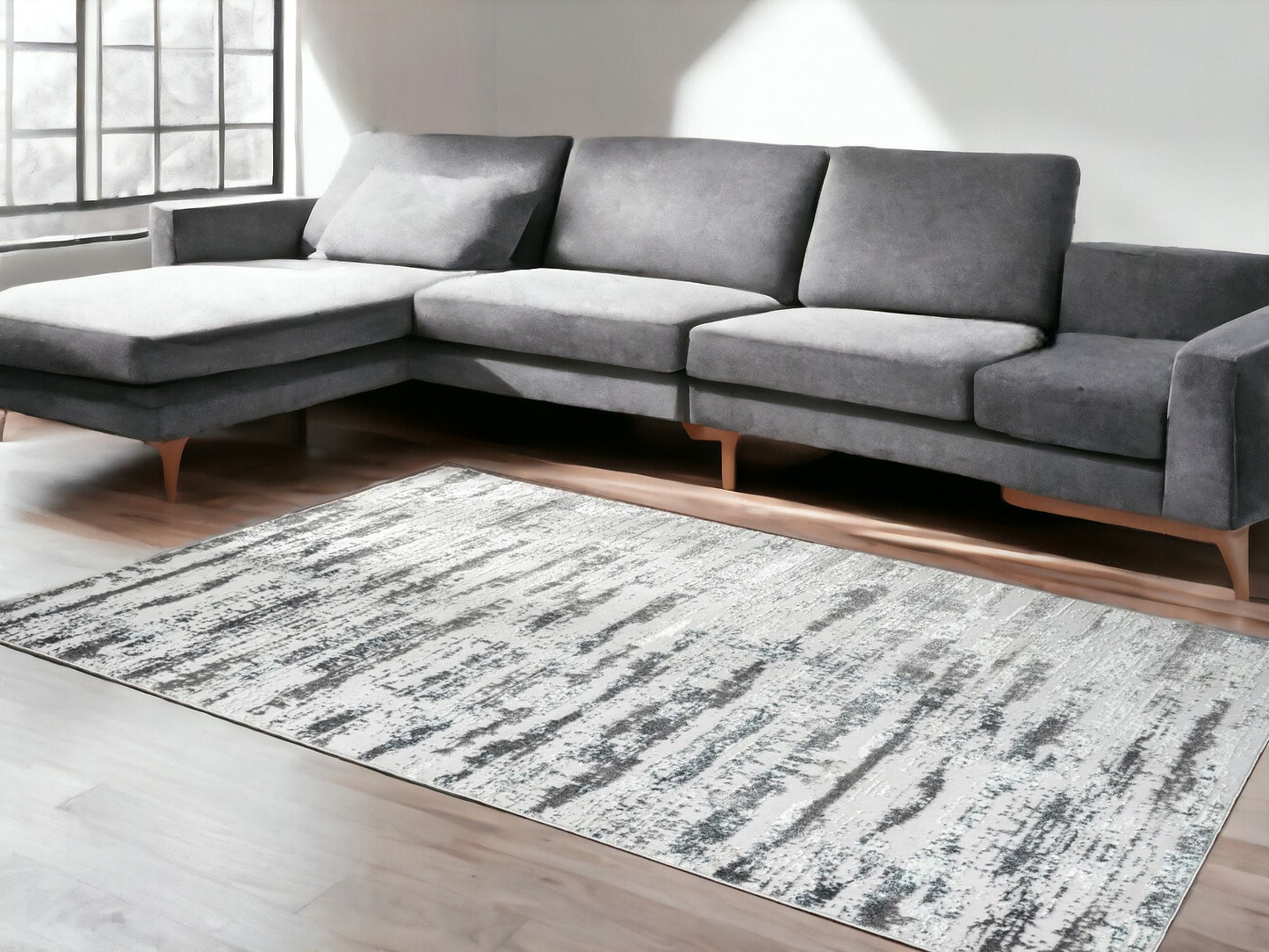 5' x 8' Silver Abstract Washable Non Skid Area Rug