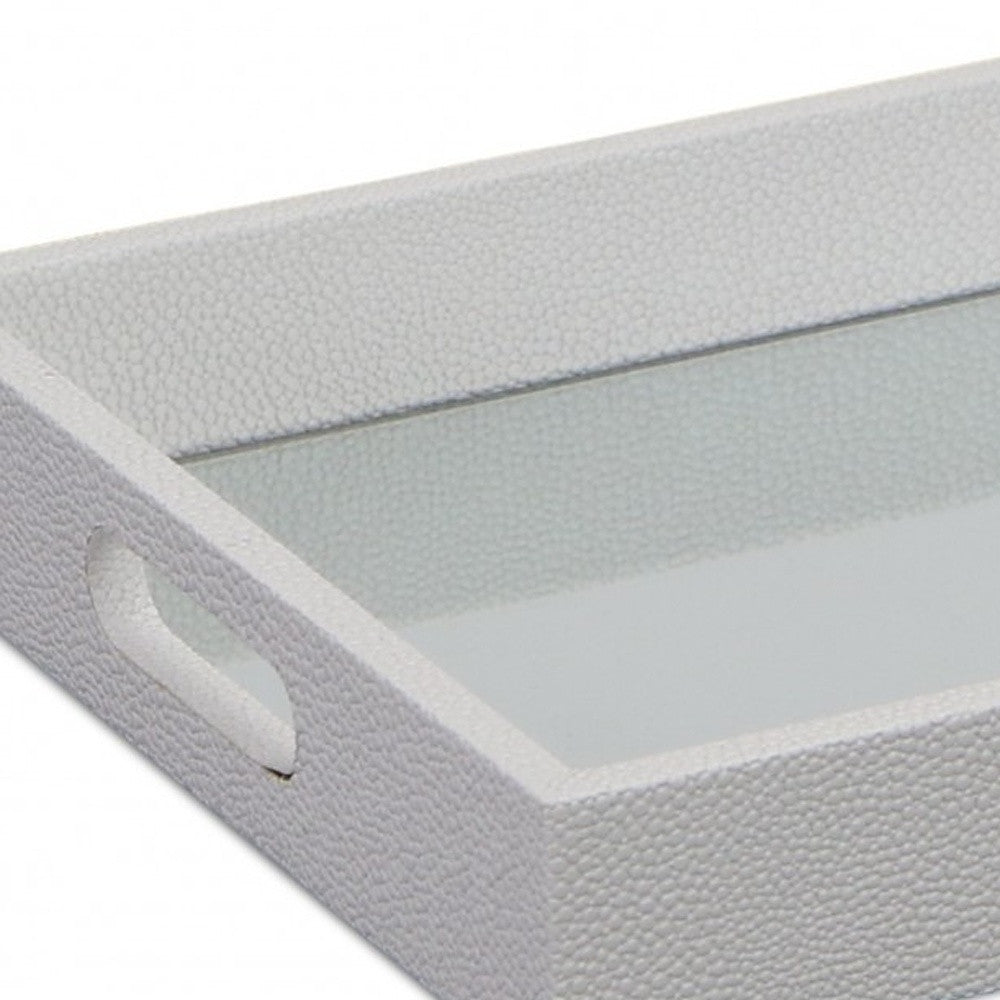 White Shagreen Tray with Beveled Mirror