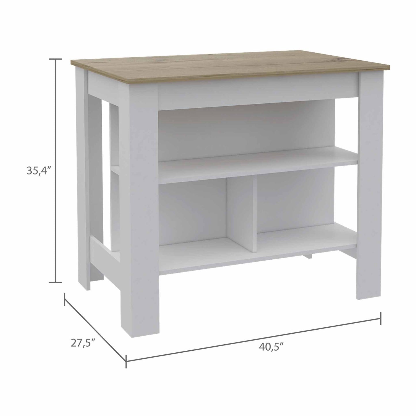 White and Brown 41" Kitchen Island With Storage