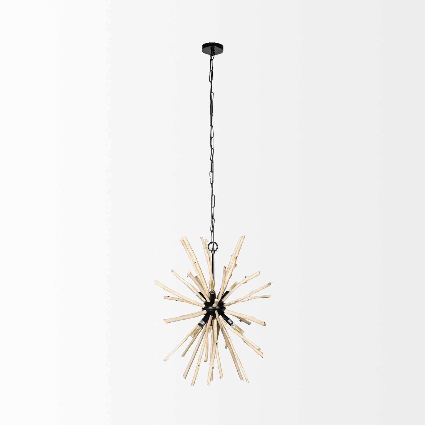 Wood And Metal Starburst Six Bulb Hanging Light