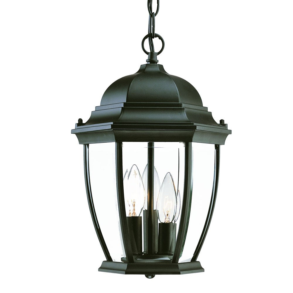 Three Light Matte Black Wide Lantern Hanging Light