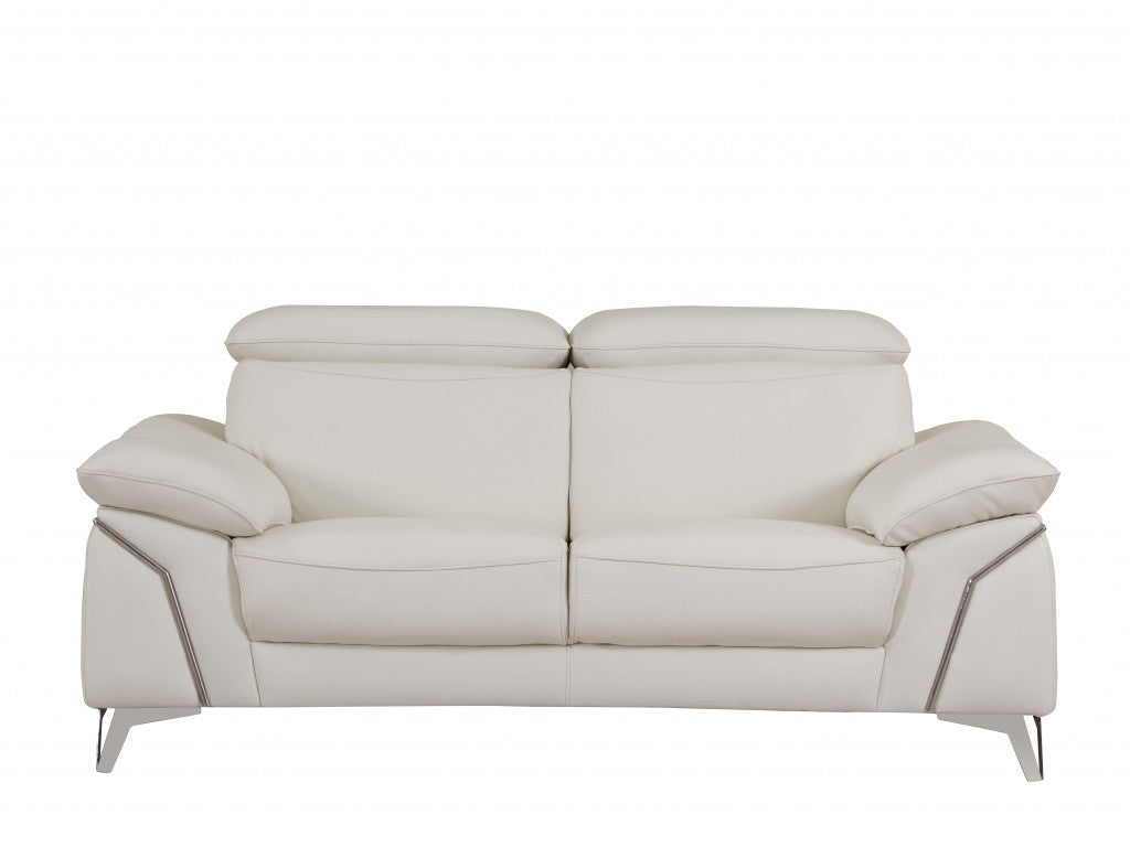 Three Piece Indoor White Italian Leather Six Person Seating Set