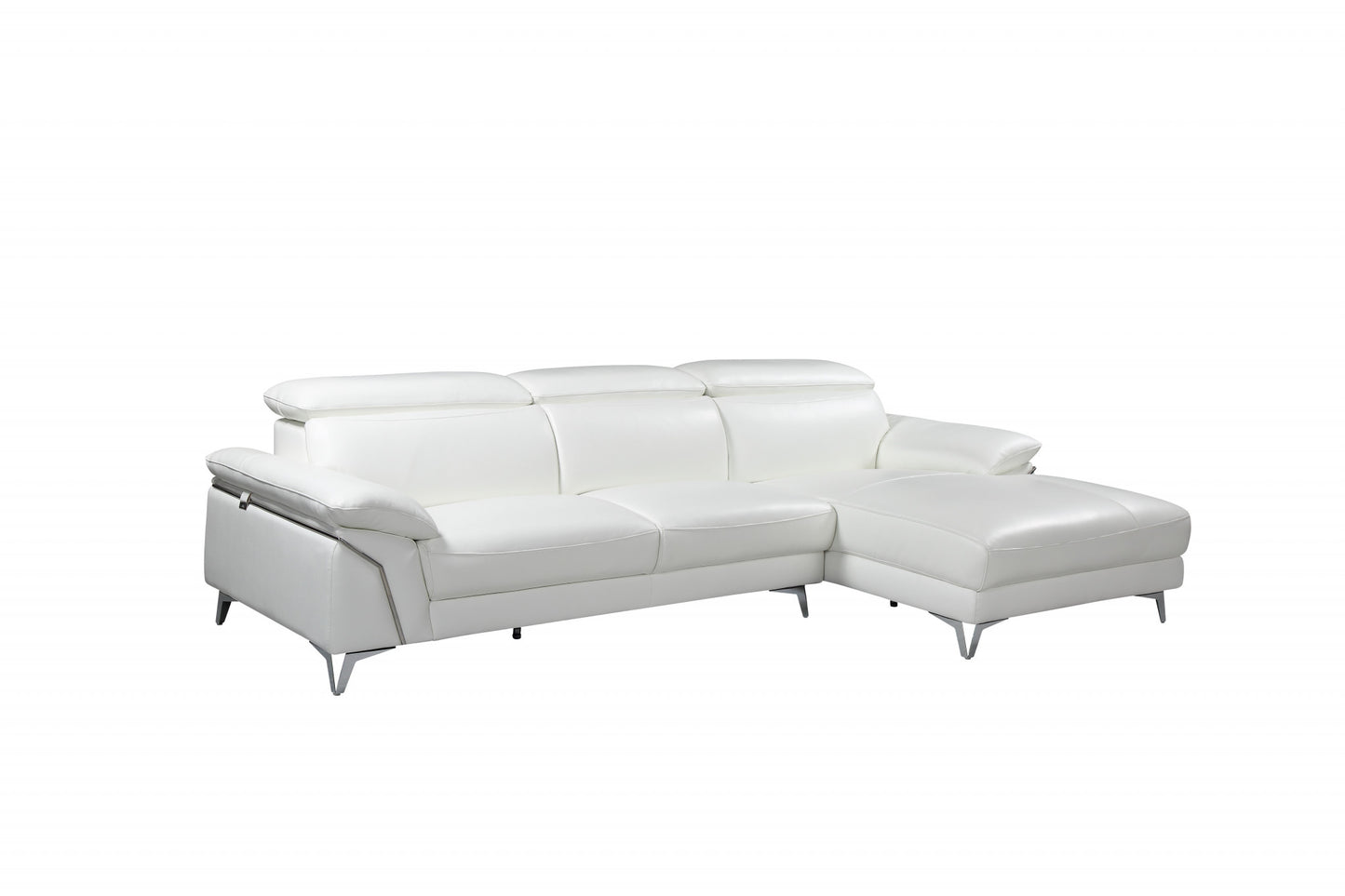 White Italian Leather L Shaped Two Piece Sofa and Chaise Sectional