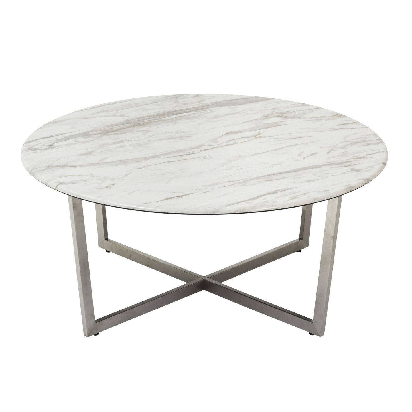 White on Stainless Faux Marble Round Coffee Table