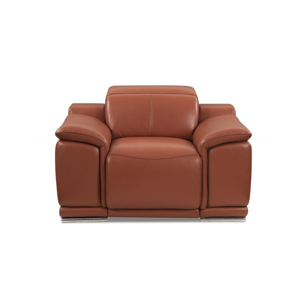 Three Piece Indoor Camel Italian Leather Six Person Seating Set