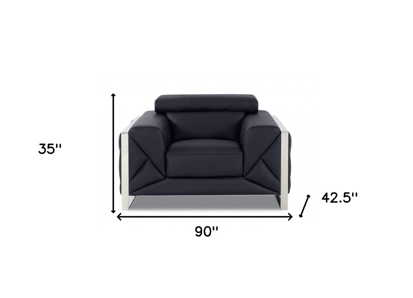 Three Piece Indoor Black Italian Leather Six Person Seating Set