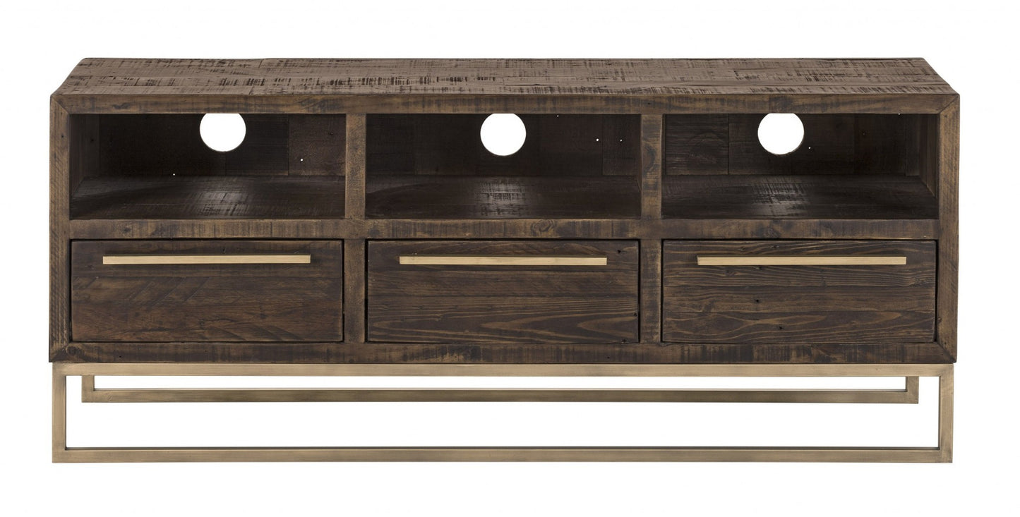 52" Deep Taupe Reclaimed Pine And Plywood Open Shelving TV Stand