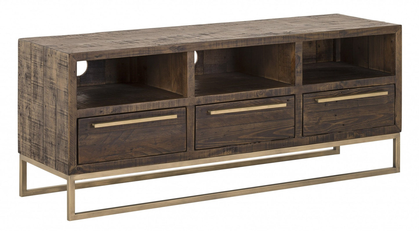 52" Deep Taupe Reclaimed Pine And Plywood Open Shelving TV Stand