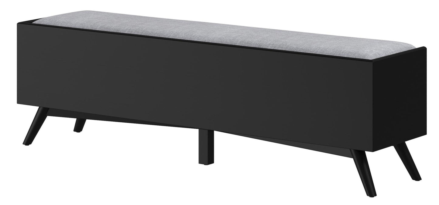 59" Gray and Black Fabric Upholstered Storage Bench with Drawers