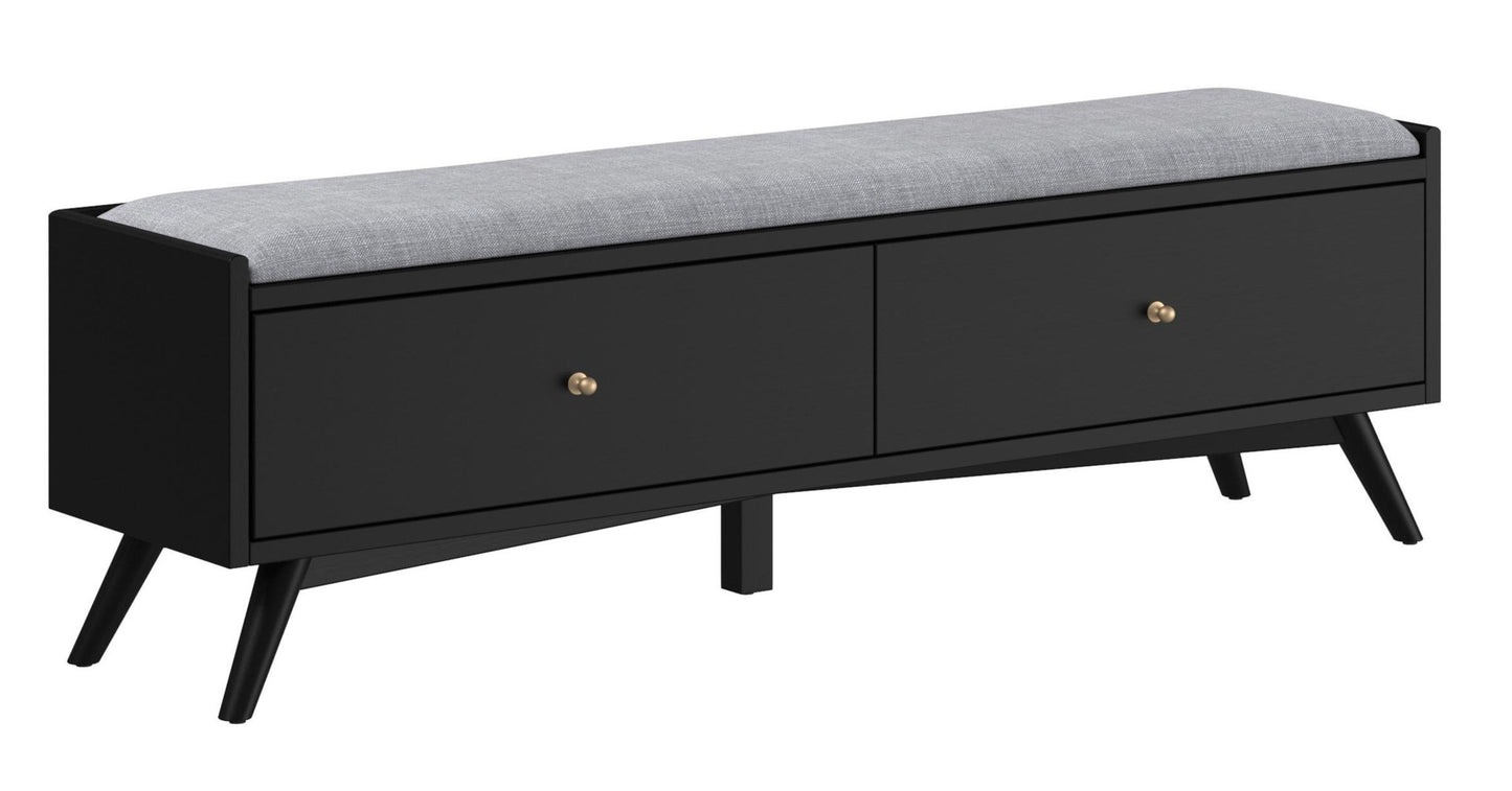 59" Gray and Black Fabric Upholstered Storage Bench with Drawers