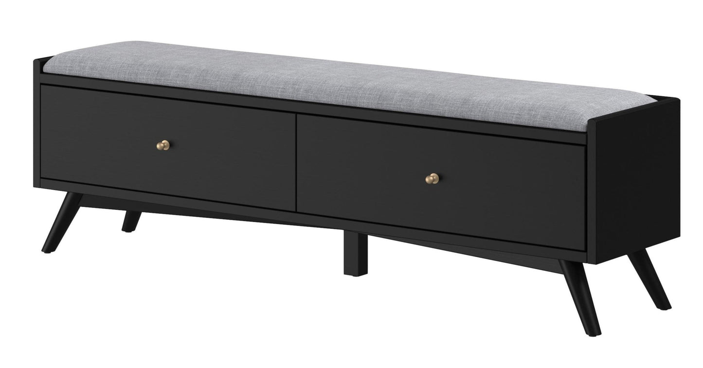 59" Gray and Black Fabric Upholstered Storage Bench with Drawers