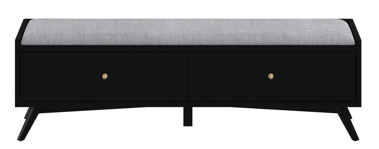 59" Gray and Black Fabric Upholstered Storage Bench with Drawers