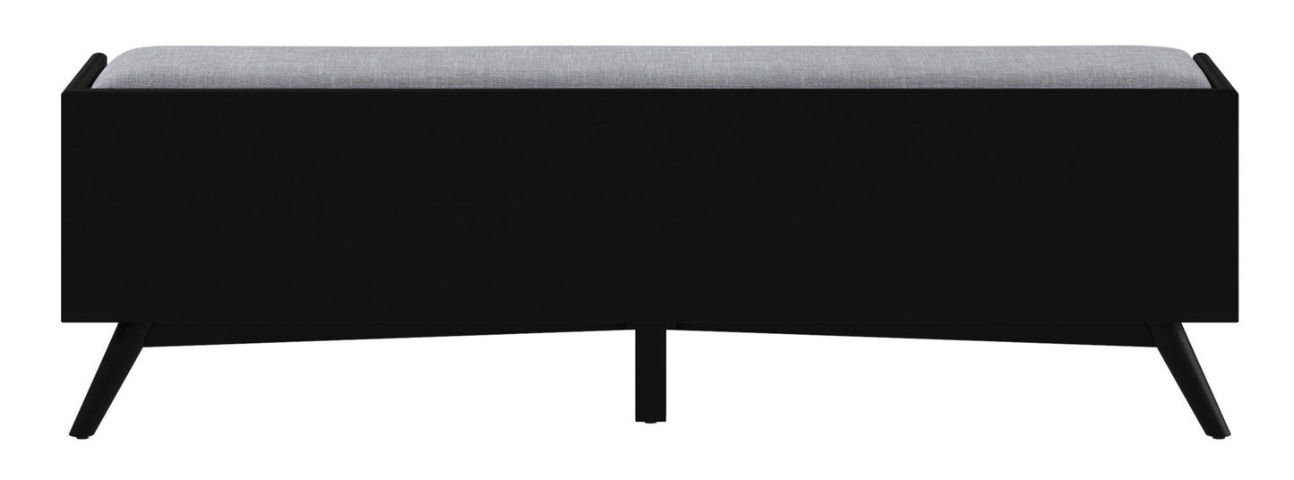 59" Gray and Black Fabric Upholstered Storage Bench with Drawers