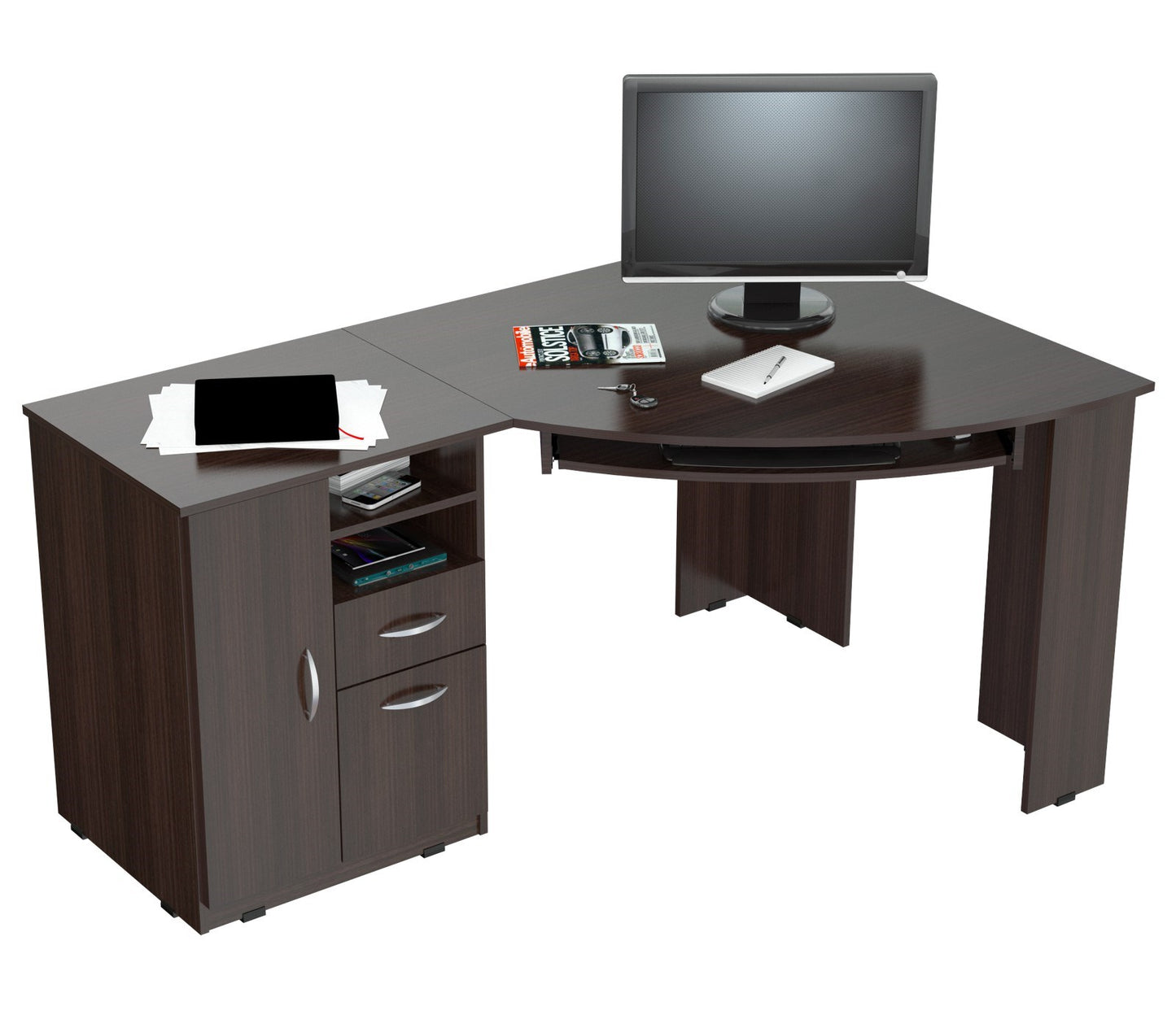 59" Espresso Corner Computer Desk With Two Drawers