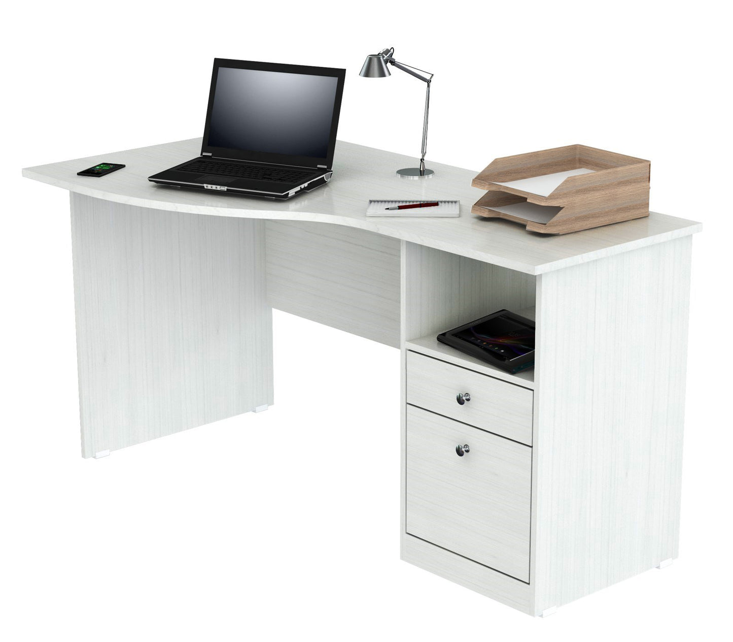 55" White Mirrored Computer Desk With Two Drawers