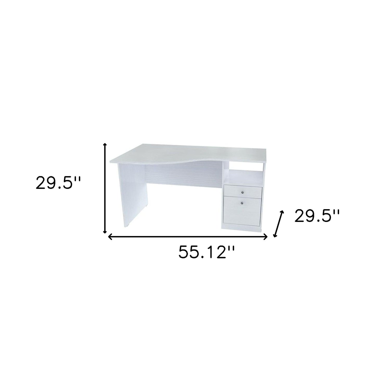 55" White Mirrored Computer Desk With Two Drawers