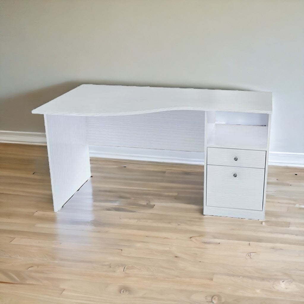 55" White Mirrored Computer Desk With Two Drawers