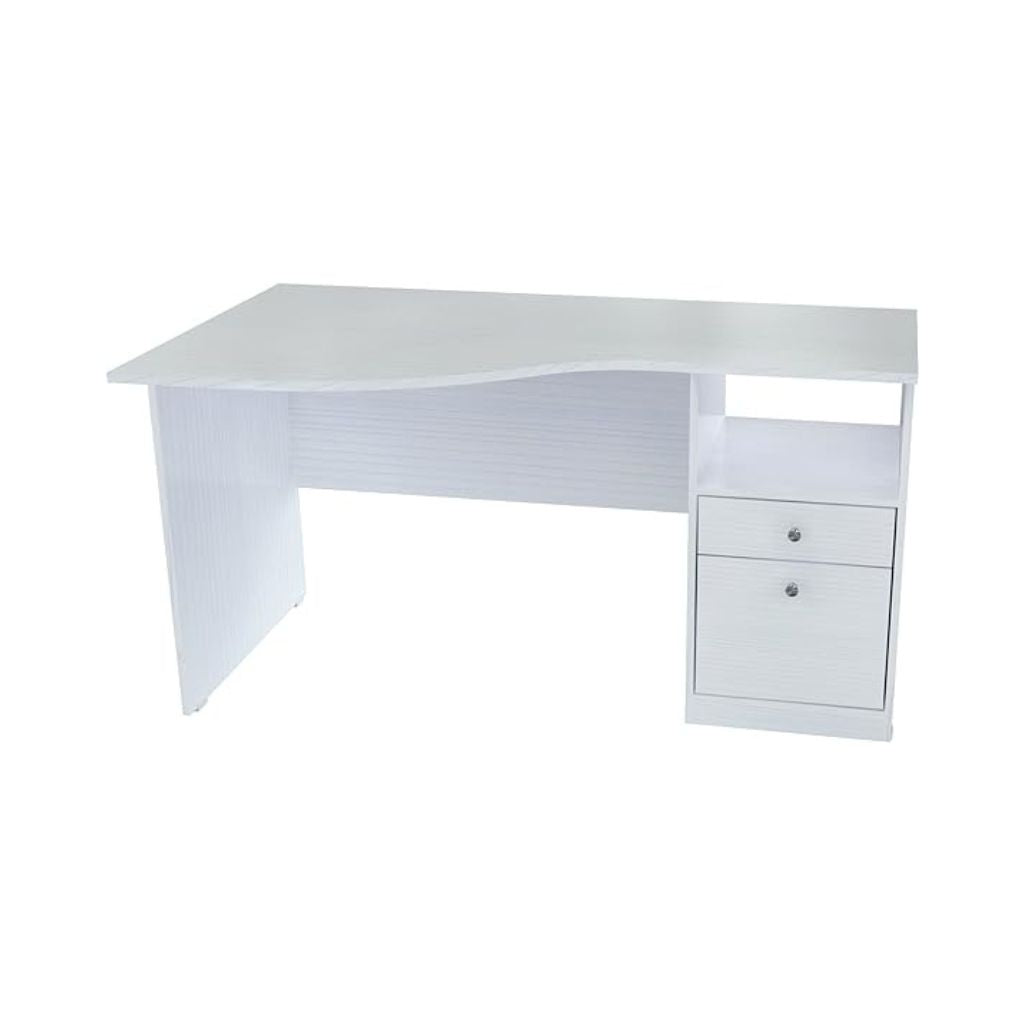 55" White Mirrored Computer Desk With Two Drawers