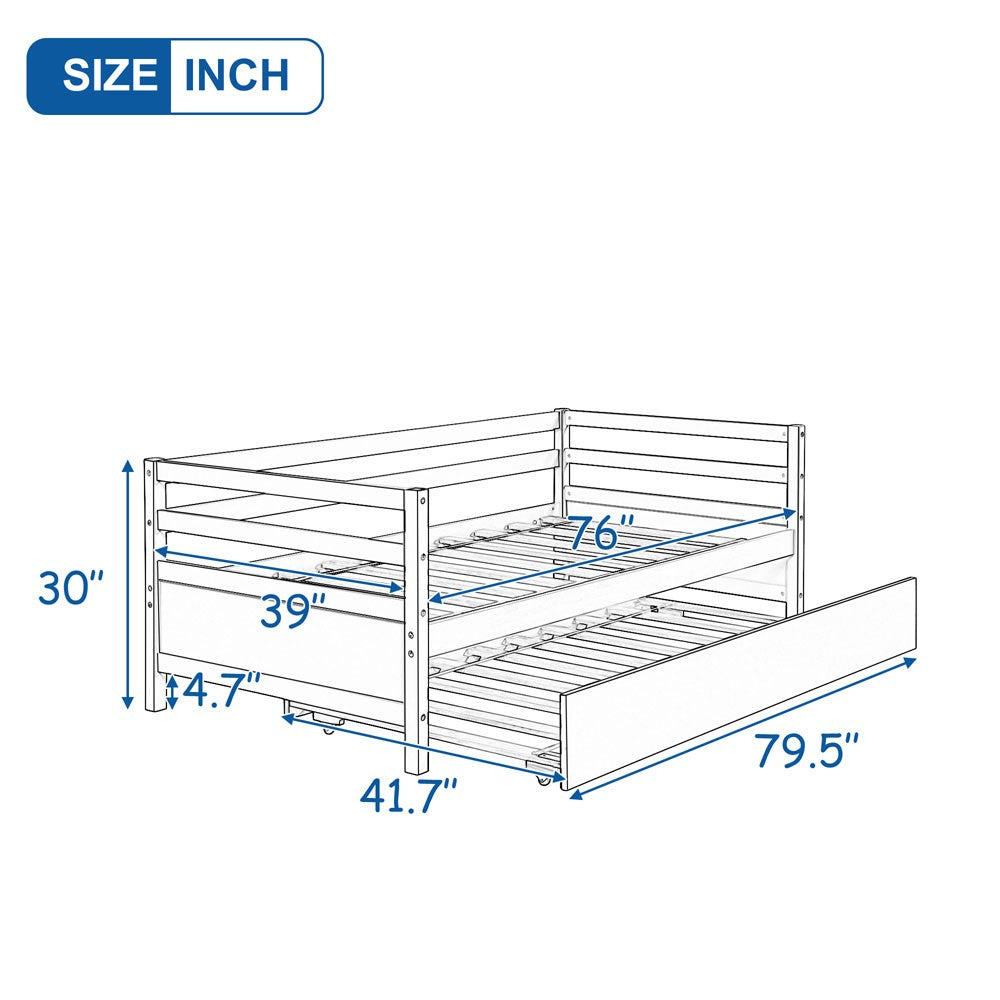 White Wood Twin Bed Frame with Trundle