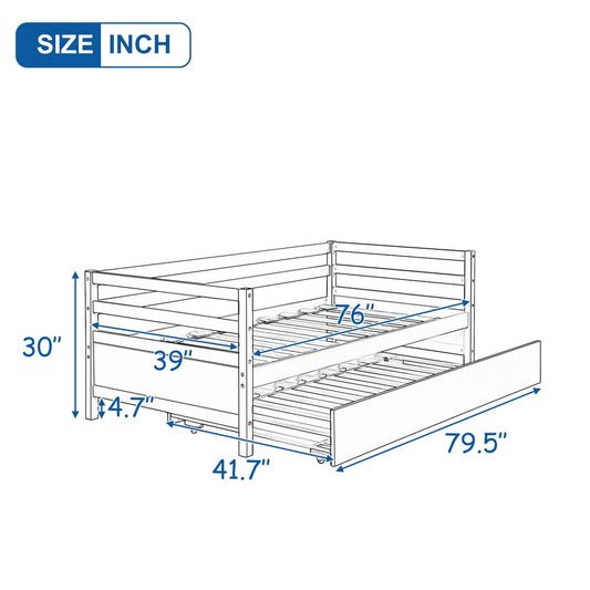 White Wood Twin Bed Frame with Trundle