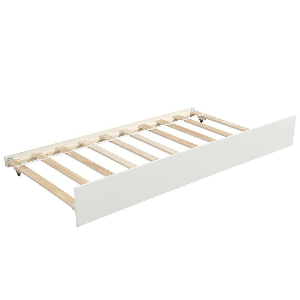 White Wood Twin Bed Frame with Trundle