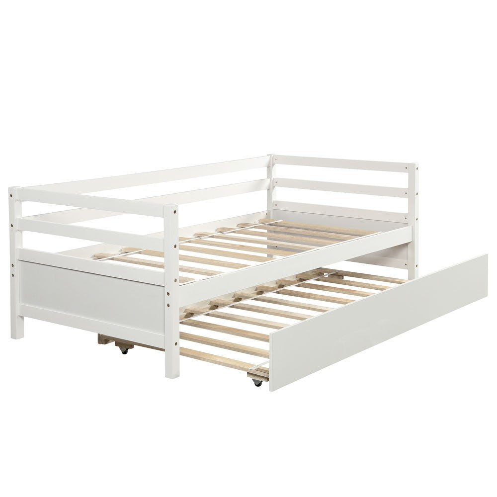 White Wood Twin Bed Frame with Trundle