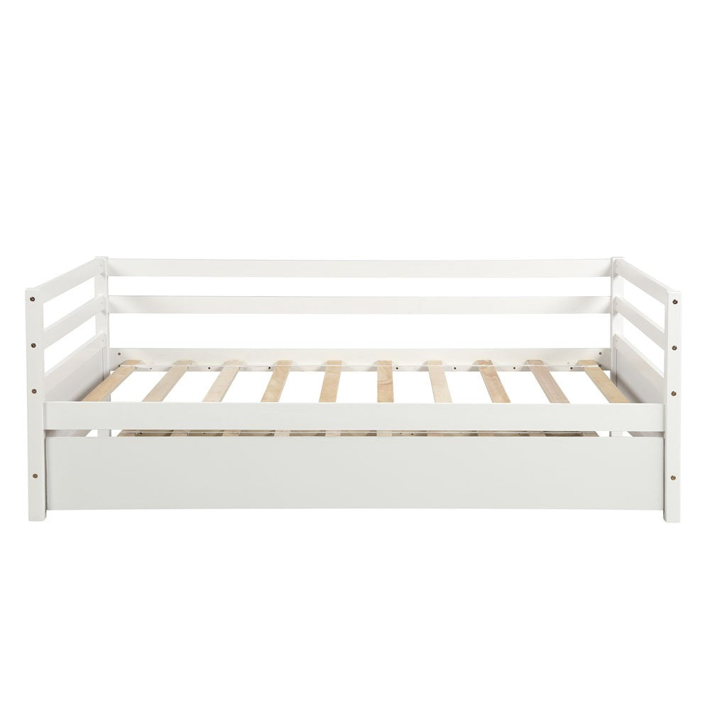 White Wood Twin Bed Frame with Trundle