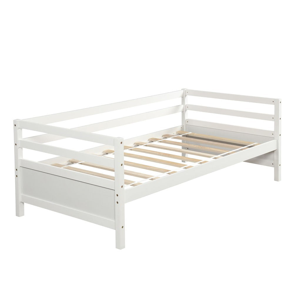 White Wood Twin Bed Frame with Trundle