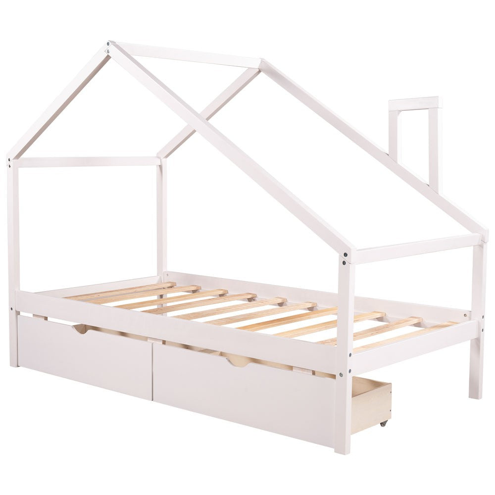 White Wood Twin Four Poster Bed Frame