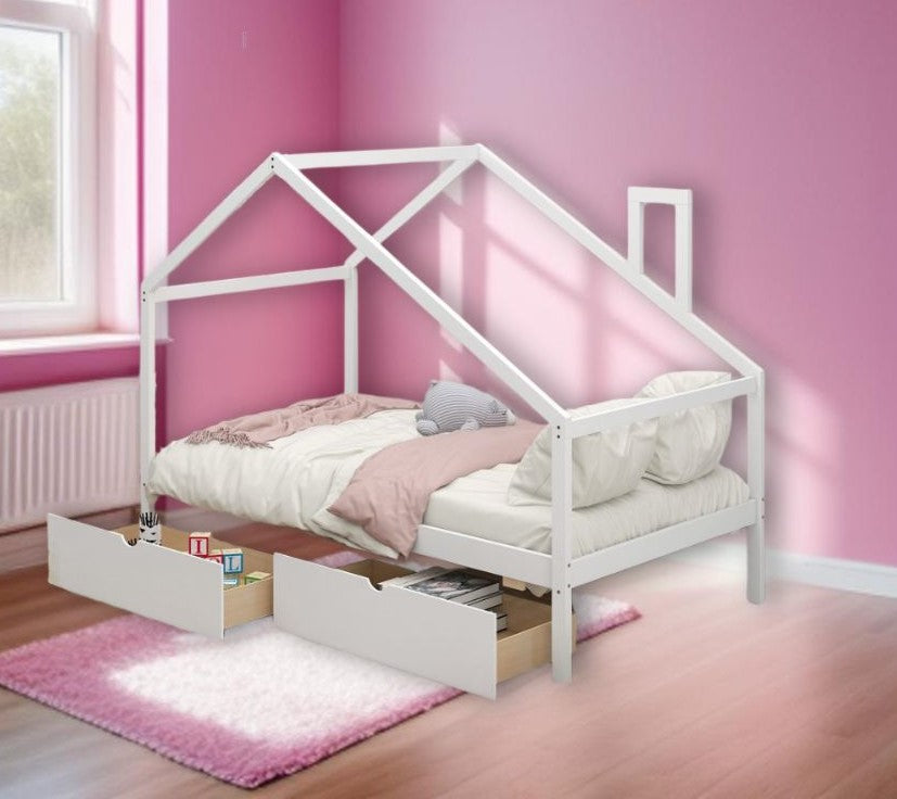 White Wood Twin Four Poster Bed Frame