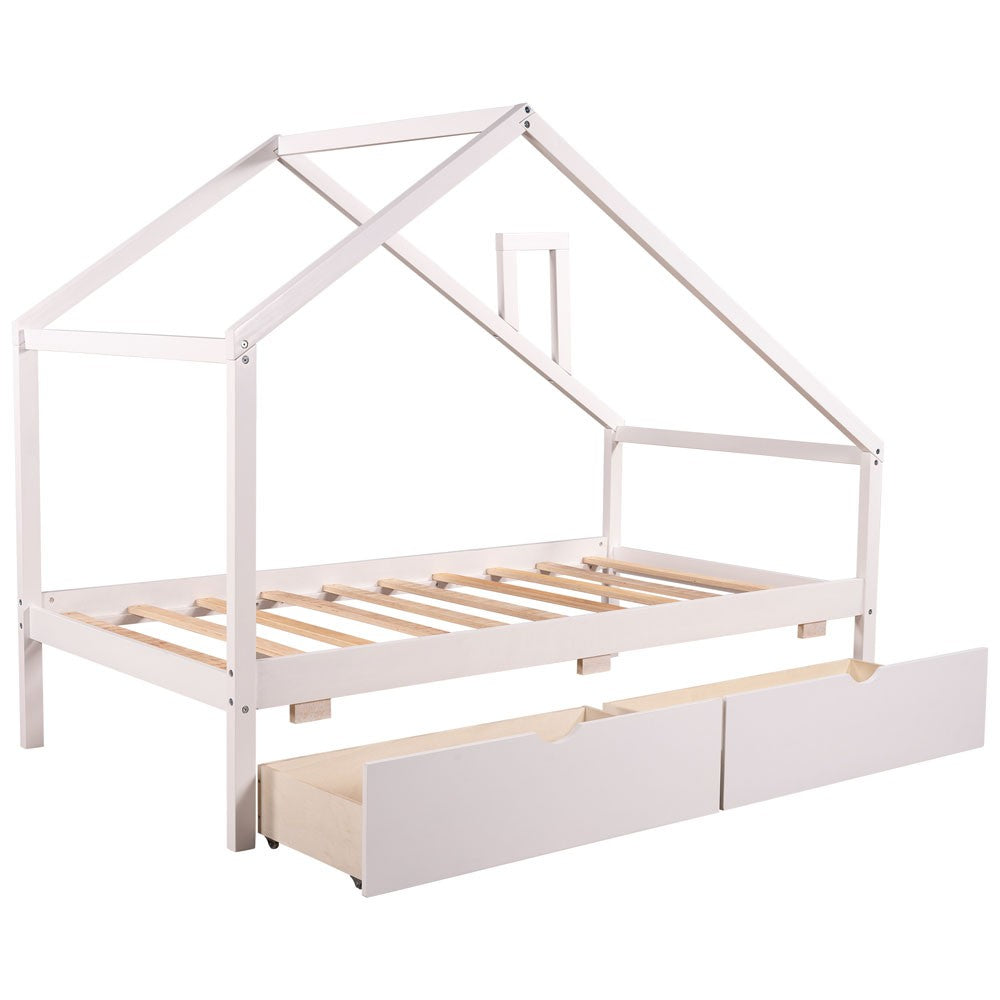 White Wood Twin Four Poster Bed Frame