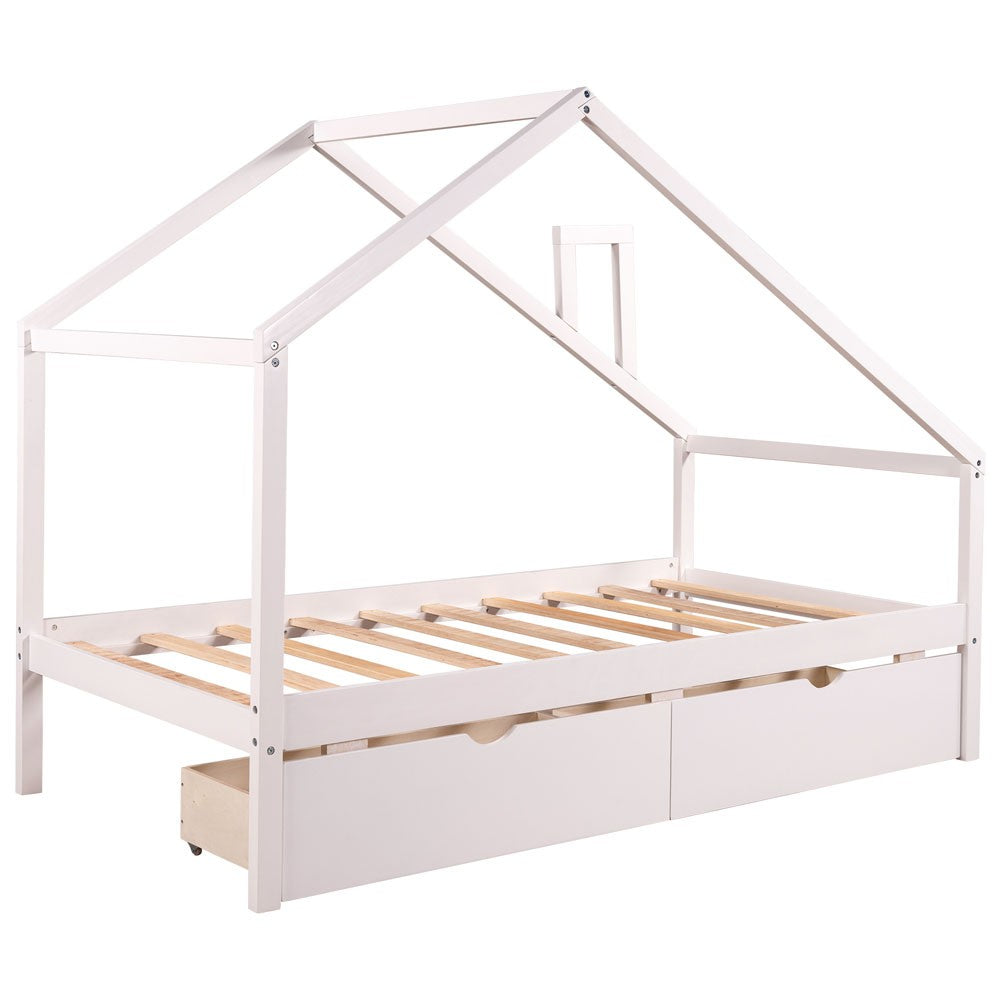 White Wood Twin Four Poster Bed Frame