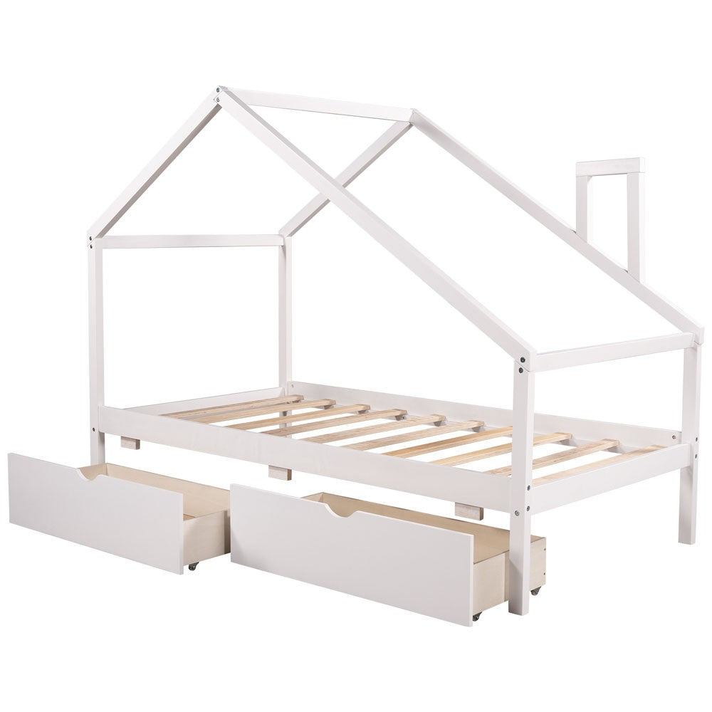 White Wood Twin Four Poster Bed Frame