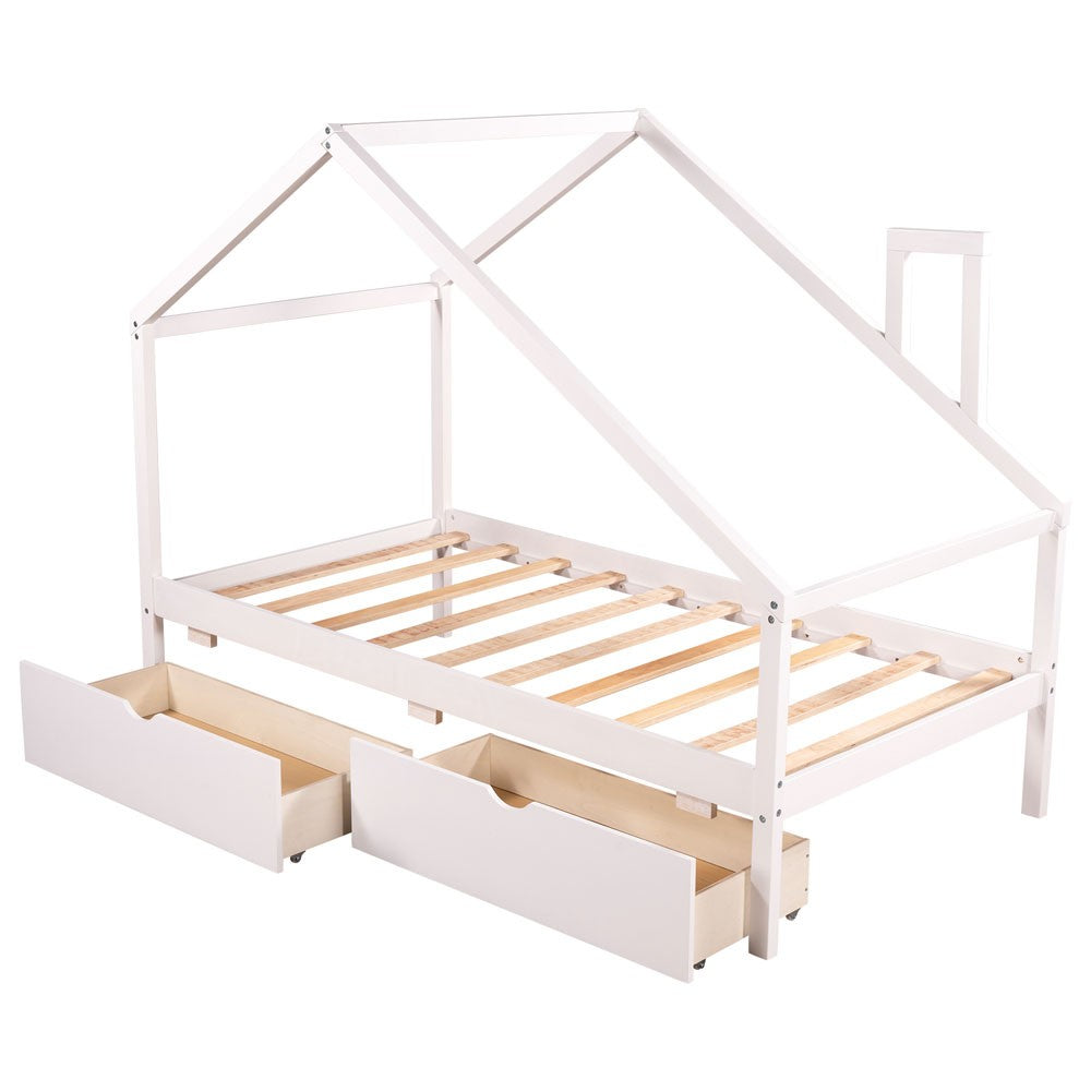 White Wood Twin Four Poster Bed Frame